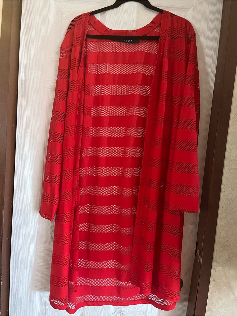 Studio Park x Jane Treacy Open Knit Stripe Long Duster Cardigan - Red, XL